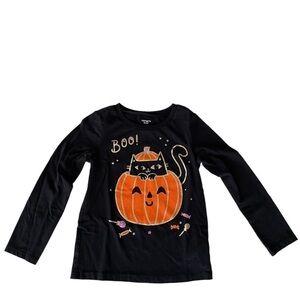 Halloween Boo Pumpkin Cat Long Sleeve Shirt Black Orange Pink Gold Girl